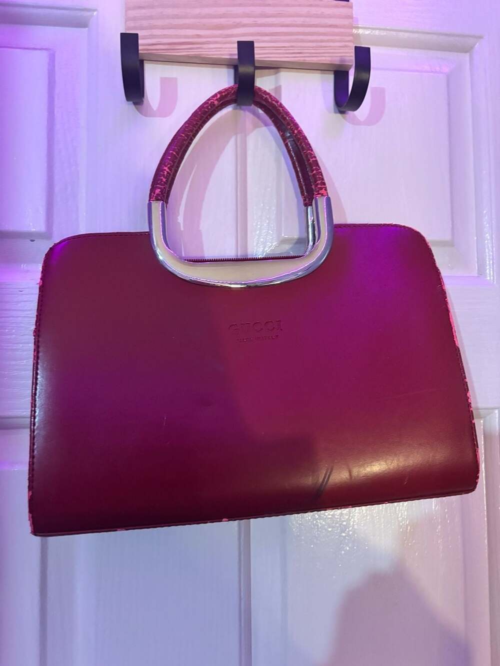 Gucci Vintage Burgundy Leather Top Handle Bag with Metal Handle